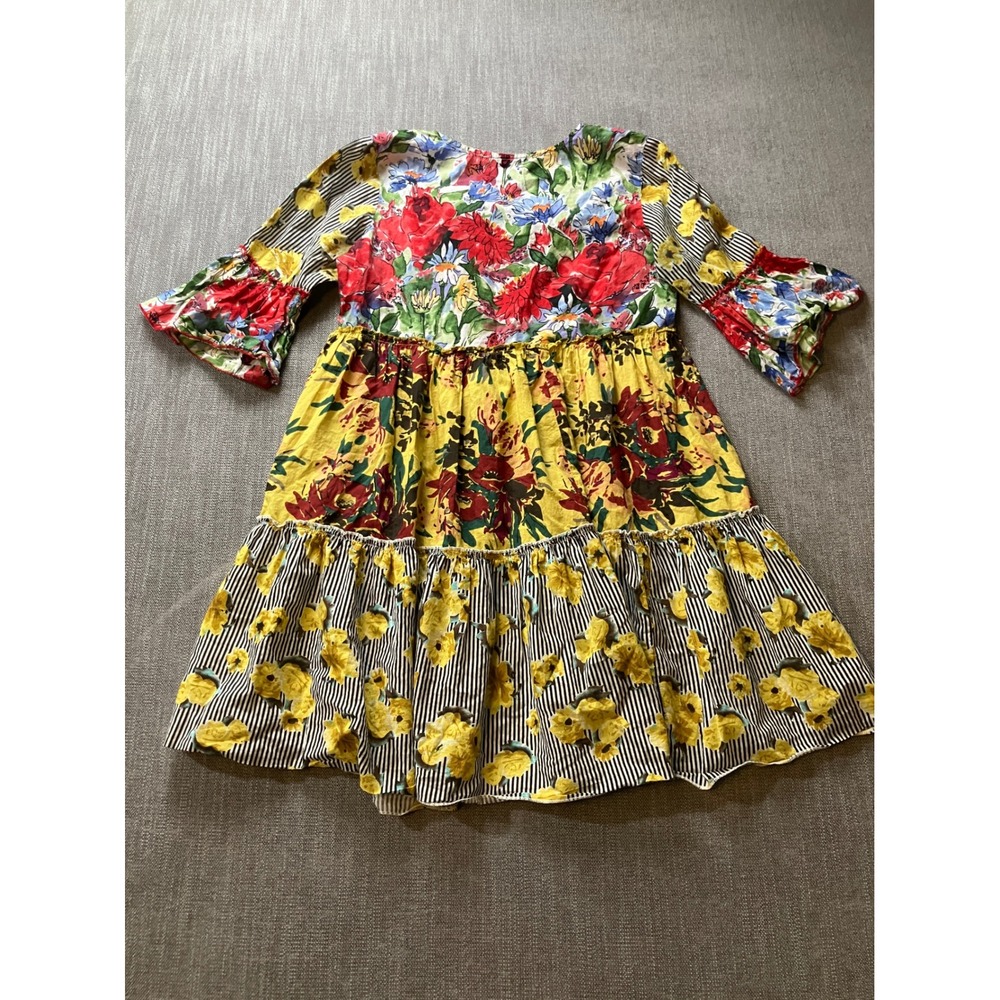 Dress Addict Womens XS‎ Floral Striped Tiered Cotton Babydoll Mini Dress Multi